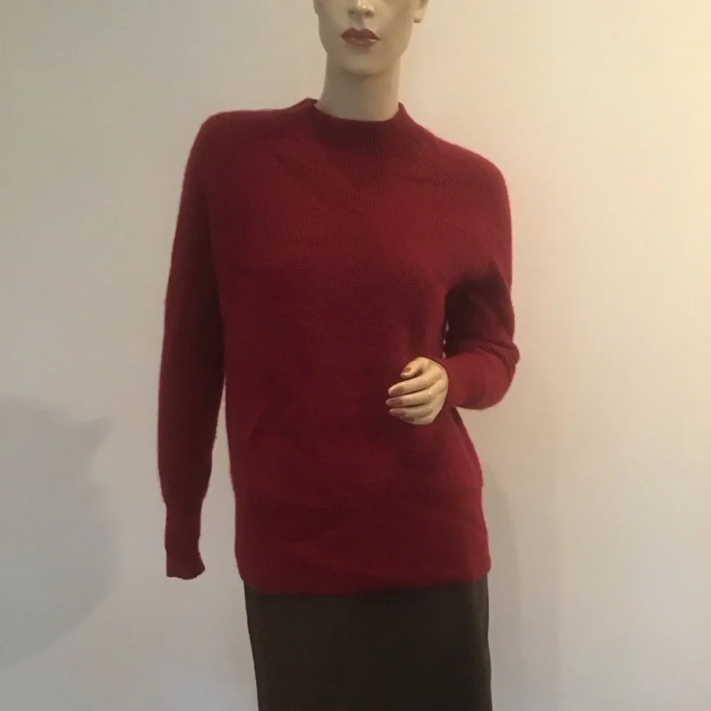 Saks Fifth Avenue‎ Burgundy Crew Neck Waffle Knit Thick 100% Cashmere Sweater S